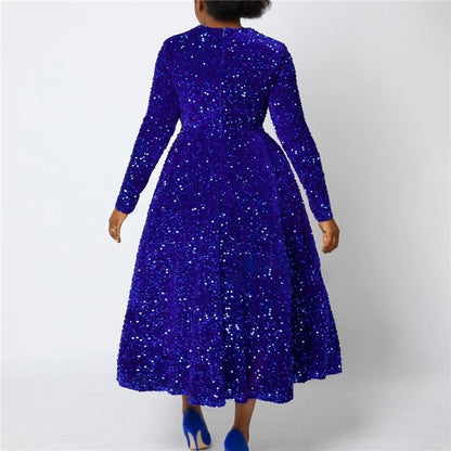 Sequin Embellished Long Sleeve High Waist Formal Dress
