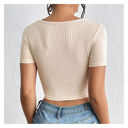 Ribbed Knit Tank Top Set with Square Neck and Belt