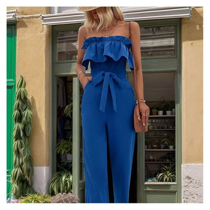 Solid Color Sleeveless Bandeau Jumpsuit
