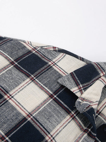 Long Sleeves Loose Plaid Split-Joint Lapel Blouses&Shirts Tops