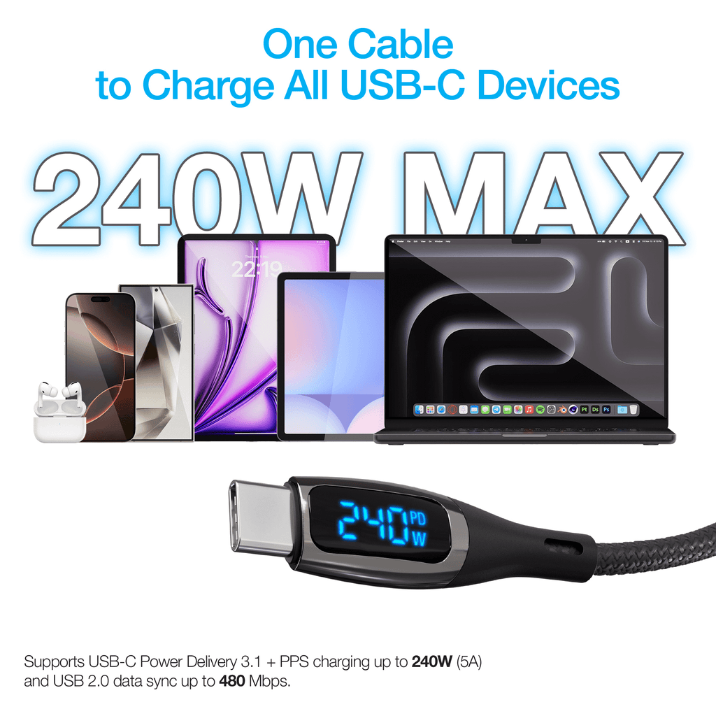 Naztech DigiWATT USB-C to USB-C Digital LED Cable 6ft