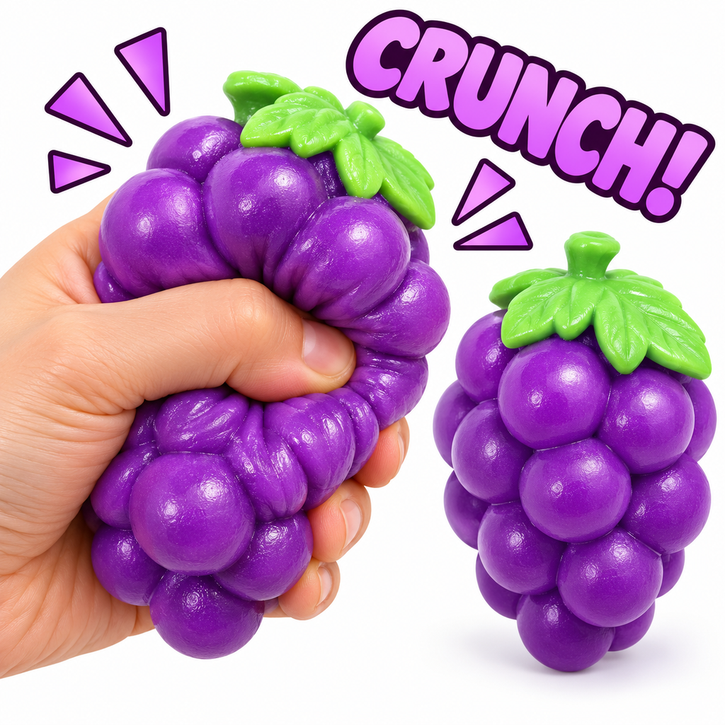 Crunchy Squishies Grape Squeeze Toy 2-Pack – Crispy Crunch Sound Soft Stretchy Stress Balls | ASMR Sensory Fidget Toys for Adults & Kids | Realistic Purple Grape Cluster Squishies