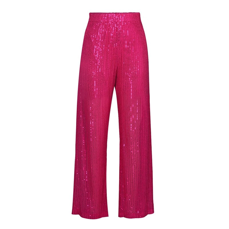 Solid Color Straight Leg Glitter Pants