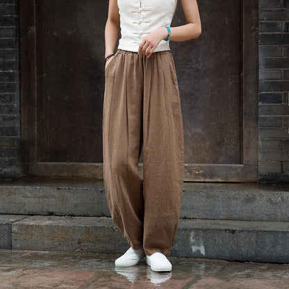 锛歐omen's Cotton And Linen Sand Washed Loose Lantern Pants