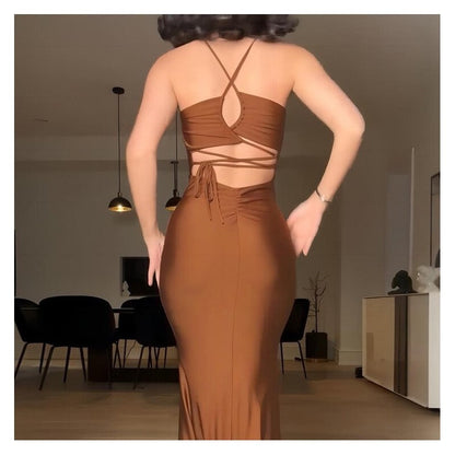 Strapless Backless Hollow Out Color Block Bodycon Dress