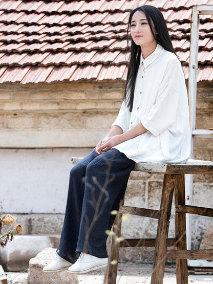 Vintage Simple Ramie Cotton Outwear Tops