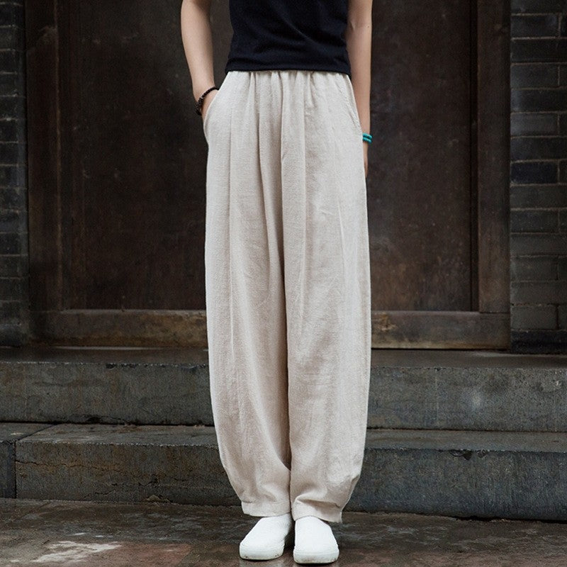 锛歐omen's Cotton And Linen Sand Washed Loose Lantern Pants
