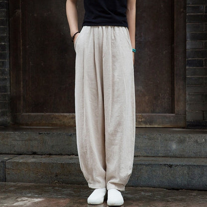 锛歐omen's Cotton And Linen Sand Washed Loose Lantern Pants