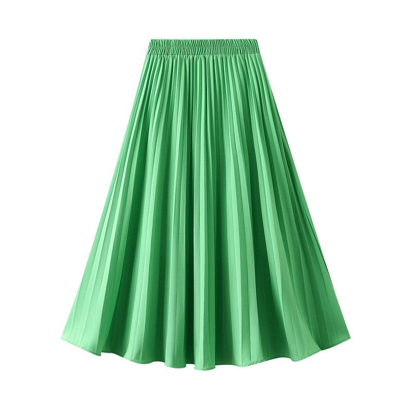 Solid Color Elastic Waist A-Line Pleated Skirts