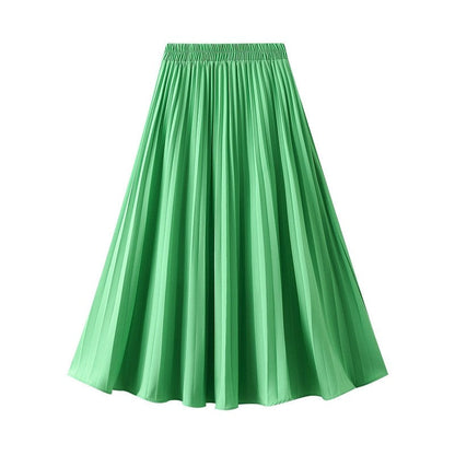 Solid Color Elastic Waist A-Line Pleated Skirts