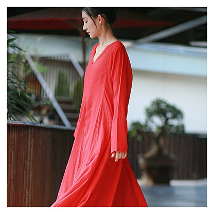 Two-Layered Long Sleeve Solid Color Dress