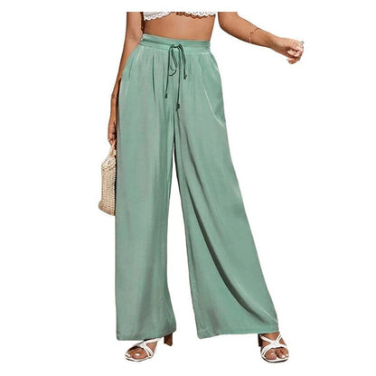 Elevated Solid Color High-Waisted Tie-Up Wide-Leg Trousers