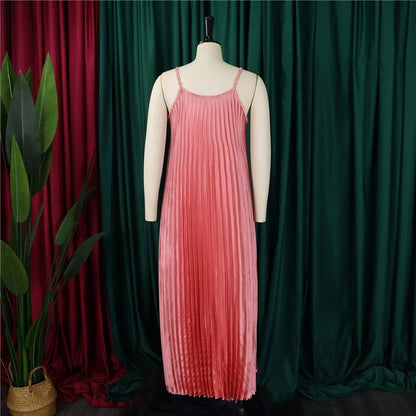 Solid Color Halter Pleated A-Line Dress