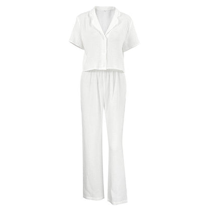 Solid Color Short Sleeve Long Pants Pajama Set