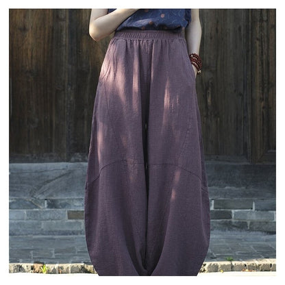 Relaxed Fit Breathable Solid Color Lantern Trousers