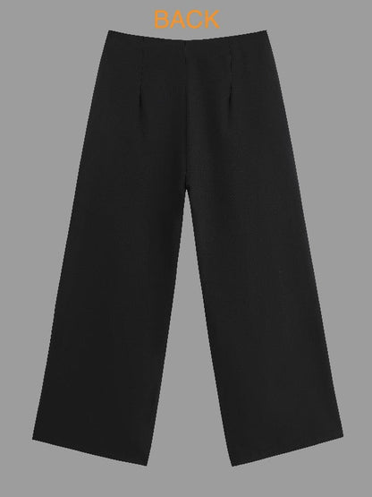 Solid Color High-Waisted Wide-Leg Pleated Urban Pants