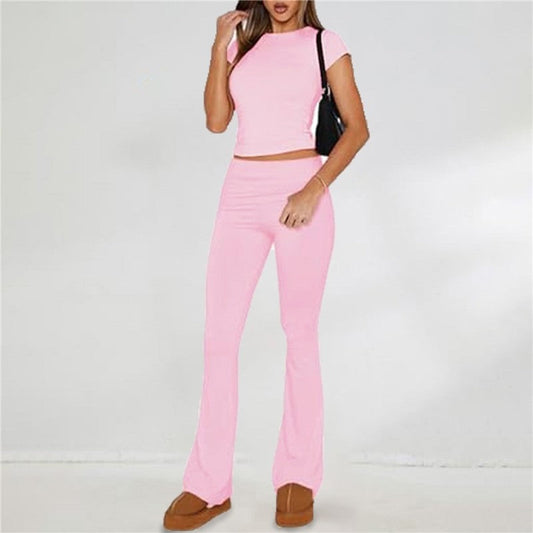 Slim Fit Solid Color Casual Short Sleeve Suit