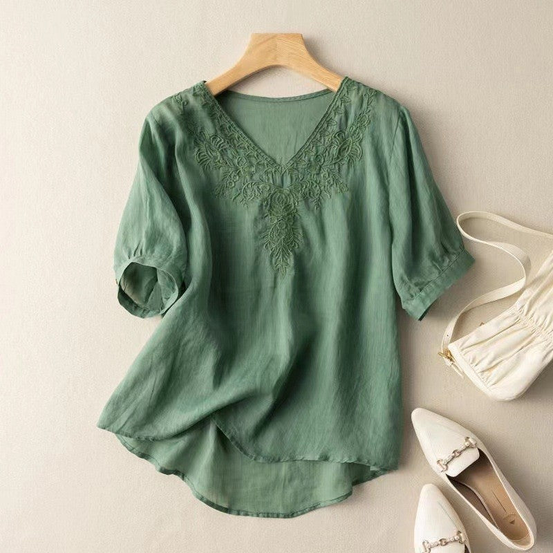 Loose And Skinny Cotton Linen Short-Sleeved T-Shirt