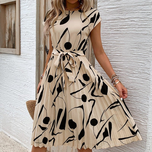 Geometric Print Pleated Dress