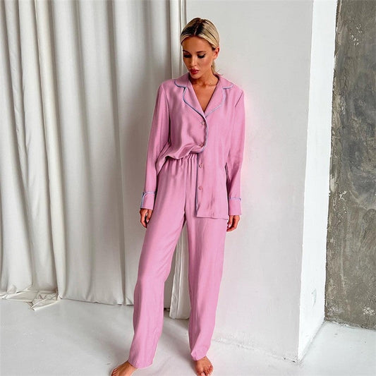 Long Sleeve Lapel Single Breasted Top and Pants Loose Two-Piece Suit Pajama Set