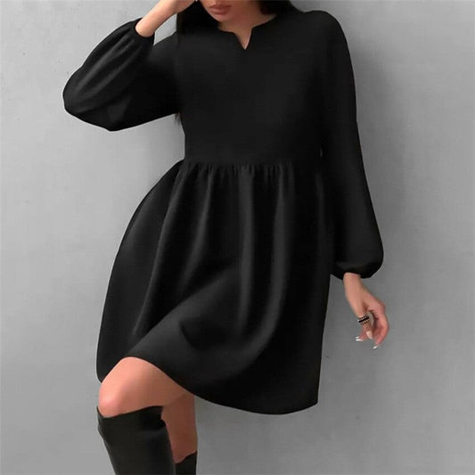 Casual Chic Long Sleeve A-Line Dress for Easy Commuting