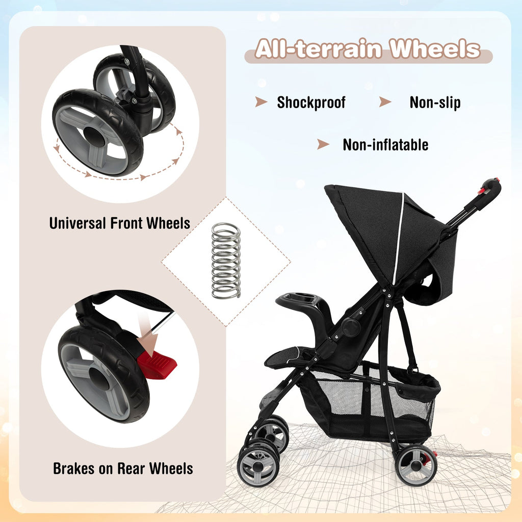 Toddler Travel Stroller for Airplane with Canopy and Adjustable Backrest