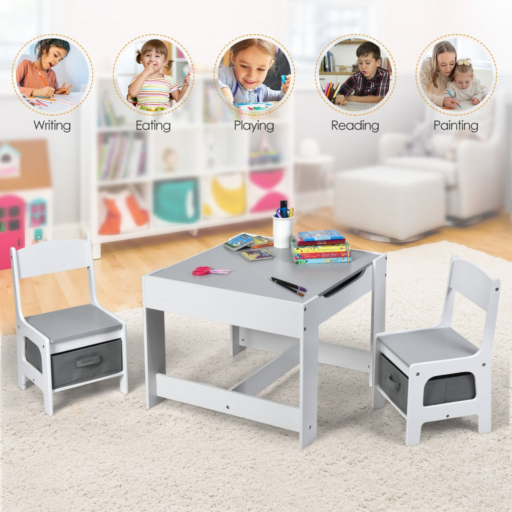 Kids Table Chairs Set With Storage Boxes Blackboard Whiteboard Drawing