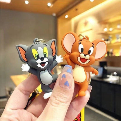 Whimsical Cat and Mouse Cartoon Keychain
