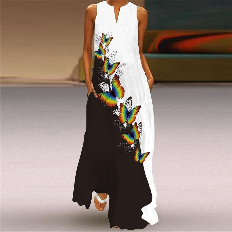Floral Sleeveless V-Neck Casual Dress