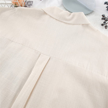 Cotton Linen Women's Seven-Quarter Sleeve Top and Shorts Pajama Set