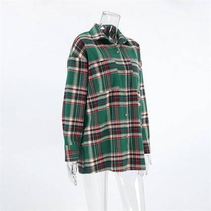 Casual Loose-Fit Plaid Long Sleeve Shirt