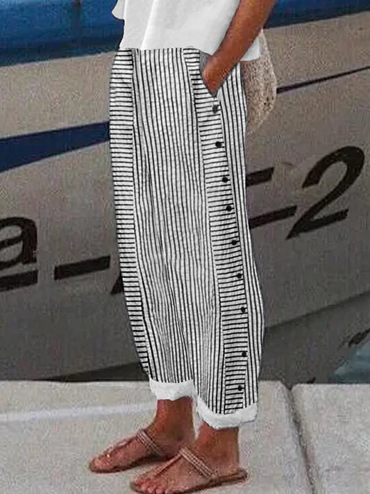 Loose  Pockets Striped Pants Trousers