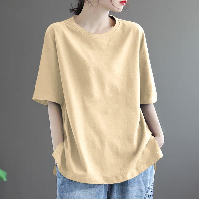 Casual Loose-Fit Solid Color T-Shirt