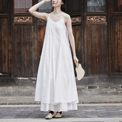 Enhanced Double Layer Swing Halter Dress in Solid Color
