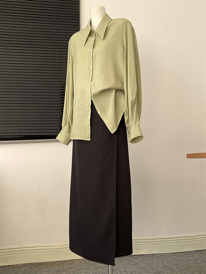 Loose Puff Sleeves Pleated Split-Joint Sun Protection Lapel Blouses
