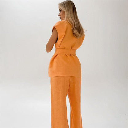 Lounge in Style: Tie-Front Cardigan and Wide-Leg Pants Set