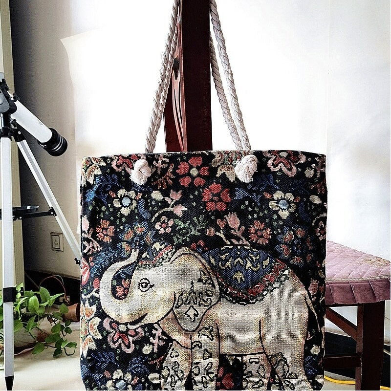 Embroidered Oversized Rope Shoulder Bag with Ample Storage