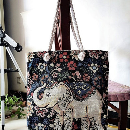 Embroidered Oversized Rope Shoulder Bag with Ample Storage