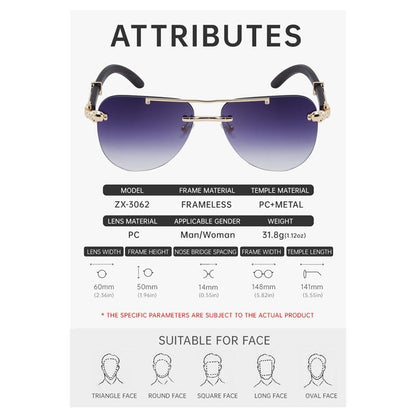 Unisex UV400 Retro Pilot Frameless Eyewear Sunglasses