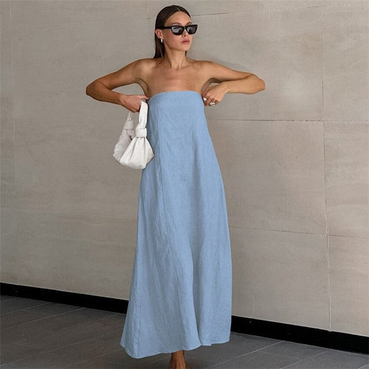 Sophisticated Strapless Maxi Dress in Solid Color