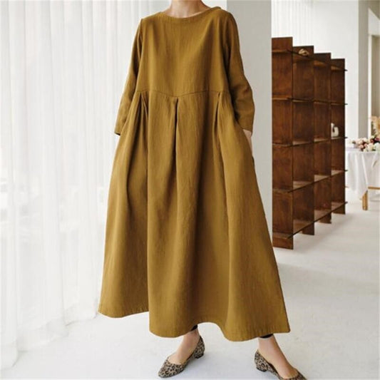 Oversized Loose-Fit Round Neck Knee-Length Maxi Dress