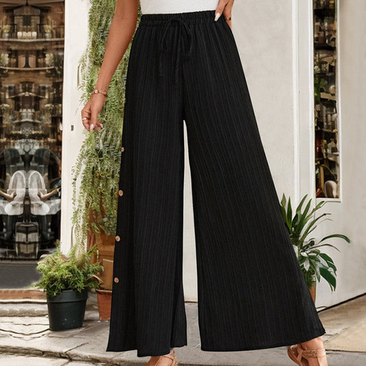 Textured Black High-Waisted Wide Leg Pants