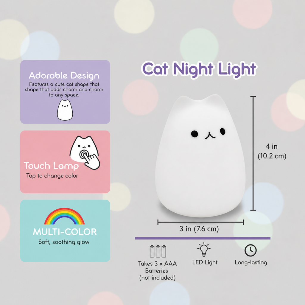 Color Changing Cat Lamp Night Light – Soft Mushy Silicone Mood Light