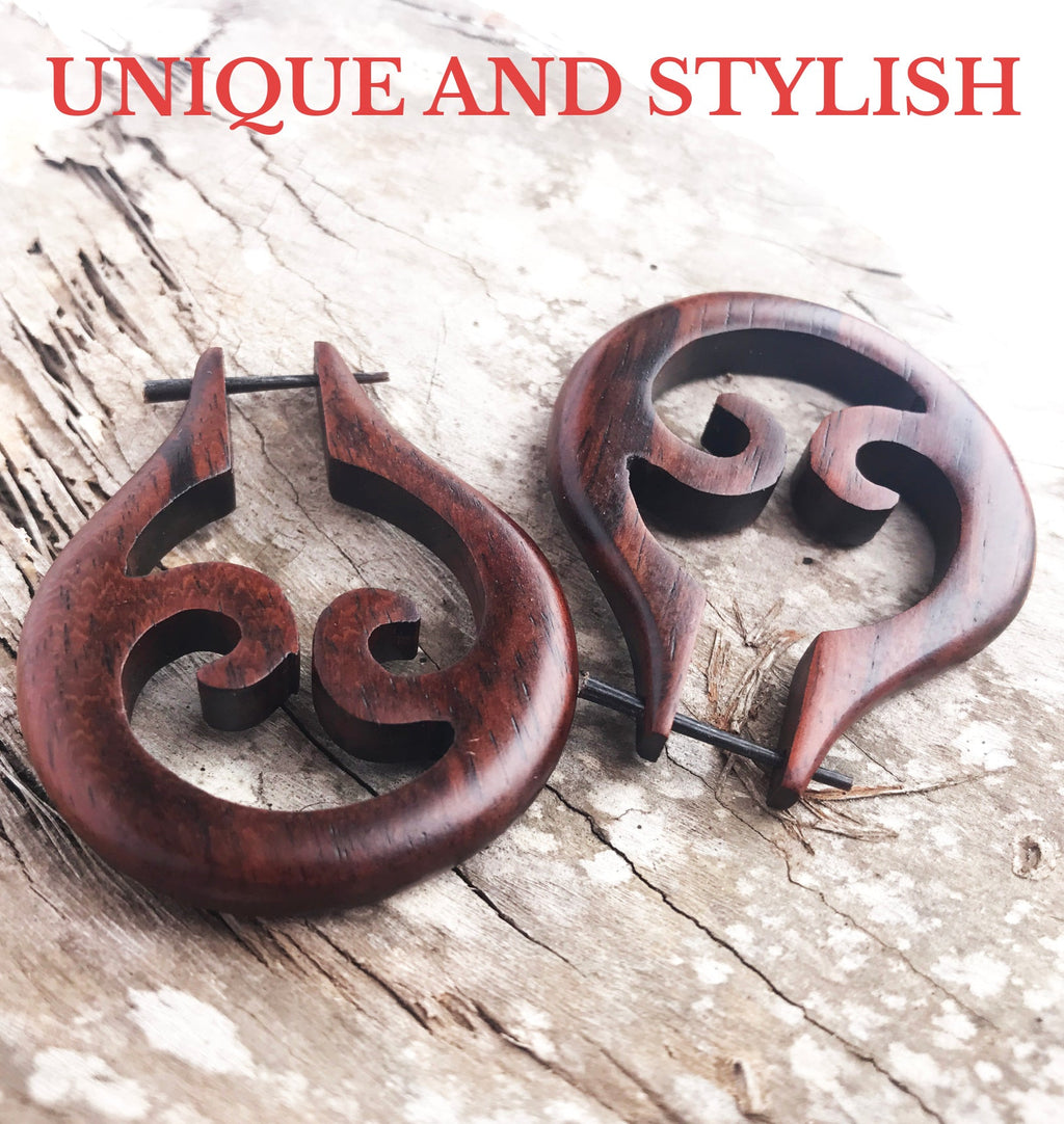 African tribal wood earrings