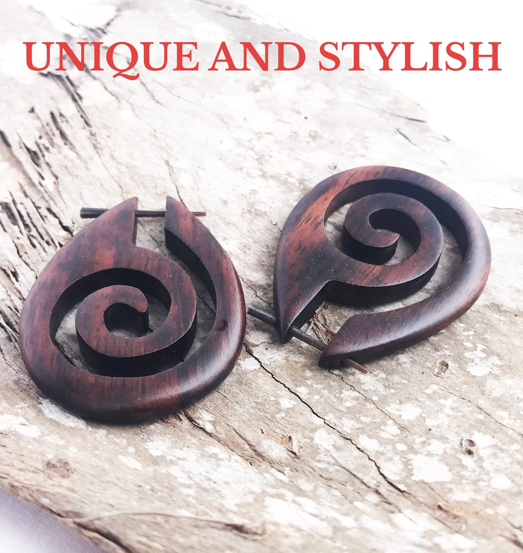 African queen tribal wood earrings