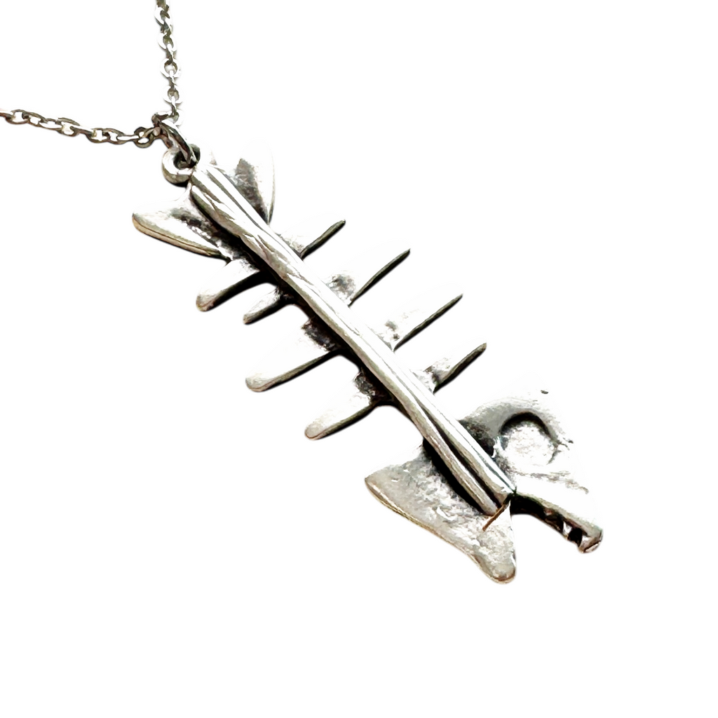 Vintage Fish Bone Necklace Silver Skeleton Pendant Quirky Jewelry