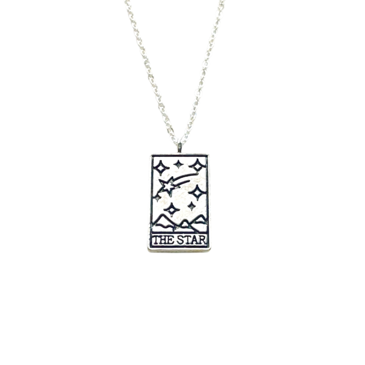 Vintage Tarot Card Necklace Silver Mystic Sun Moon Star Fortune Pendant