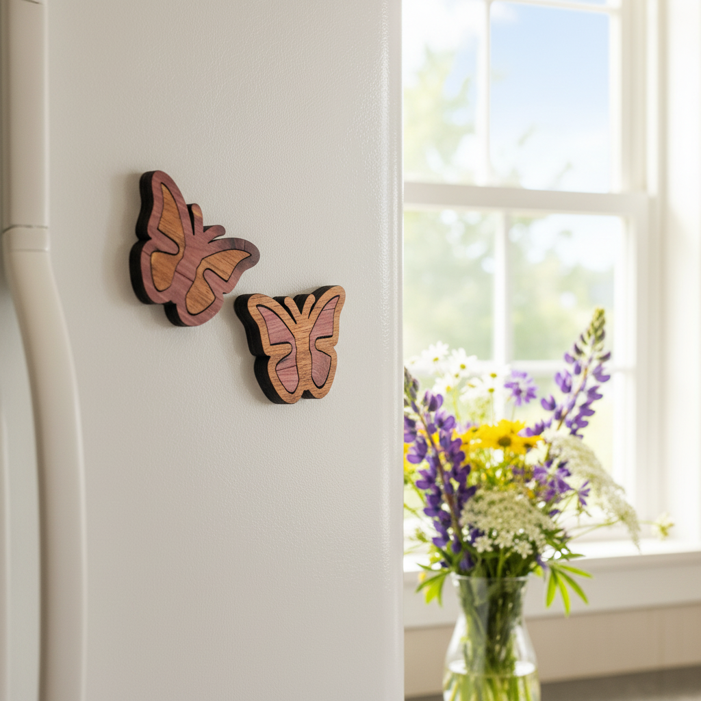 Wood Grain Butterfly Magnets