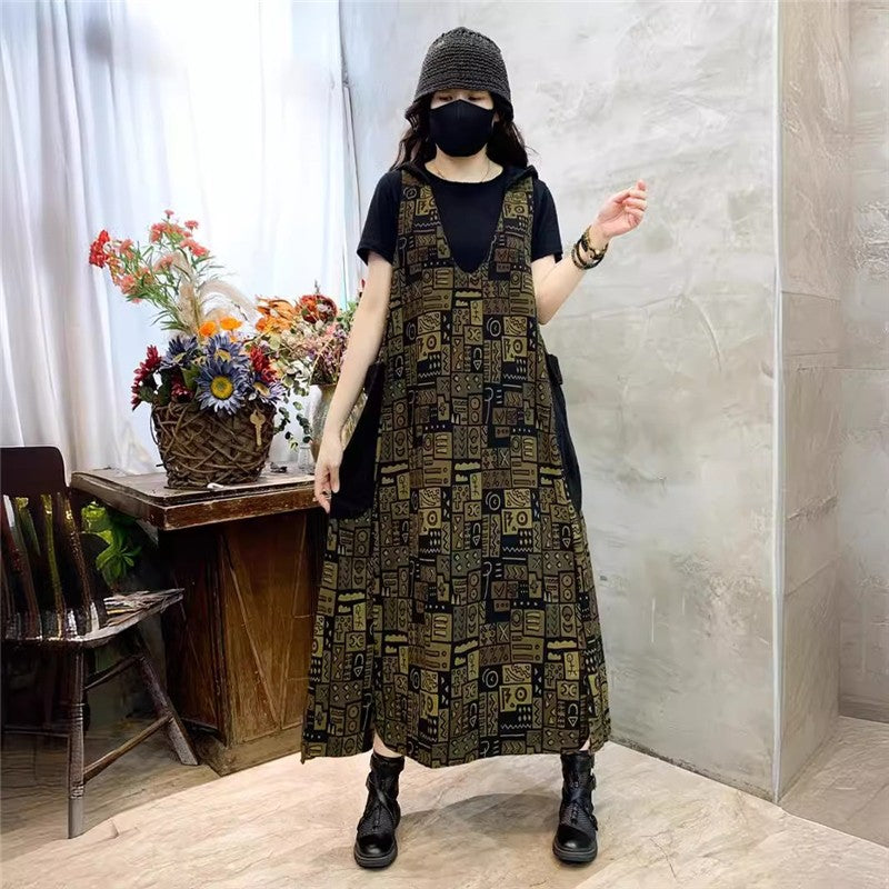 Loose Fit Midi Dress With Floral Print