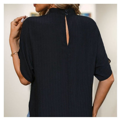 Chic Stand Collar Batwing Sleeve Black Blouse